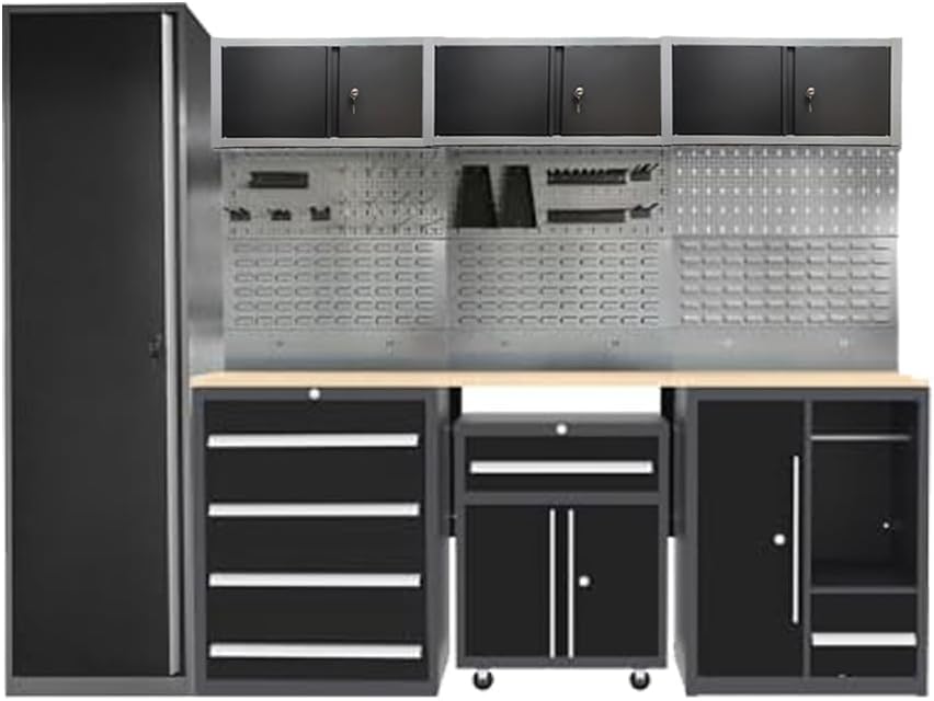 JZD Garage Storage Cabinet Set, Industrial Strength Tool Storage System, Wall Mounting Not Necessary