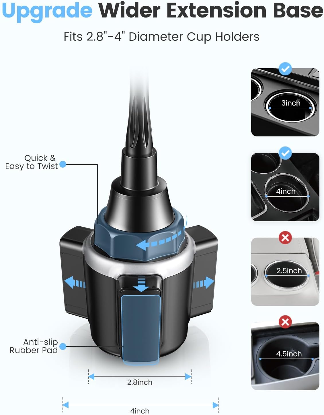 Car Phone Holder, Dual 360° Rotate Gooseneck Cup Holder Phone Mount for Car, Flexible Cell Phone Holder Car Compatible with iPhone 16 Pro Max/15/14/13/12/11, S25/S24/S23/S22, 4”-7” Phone