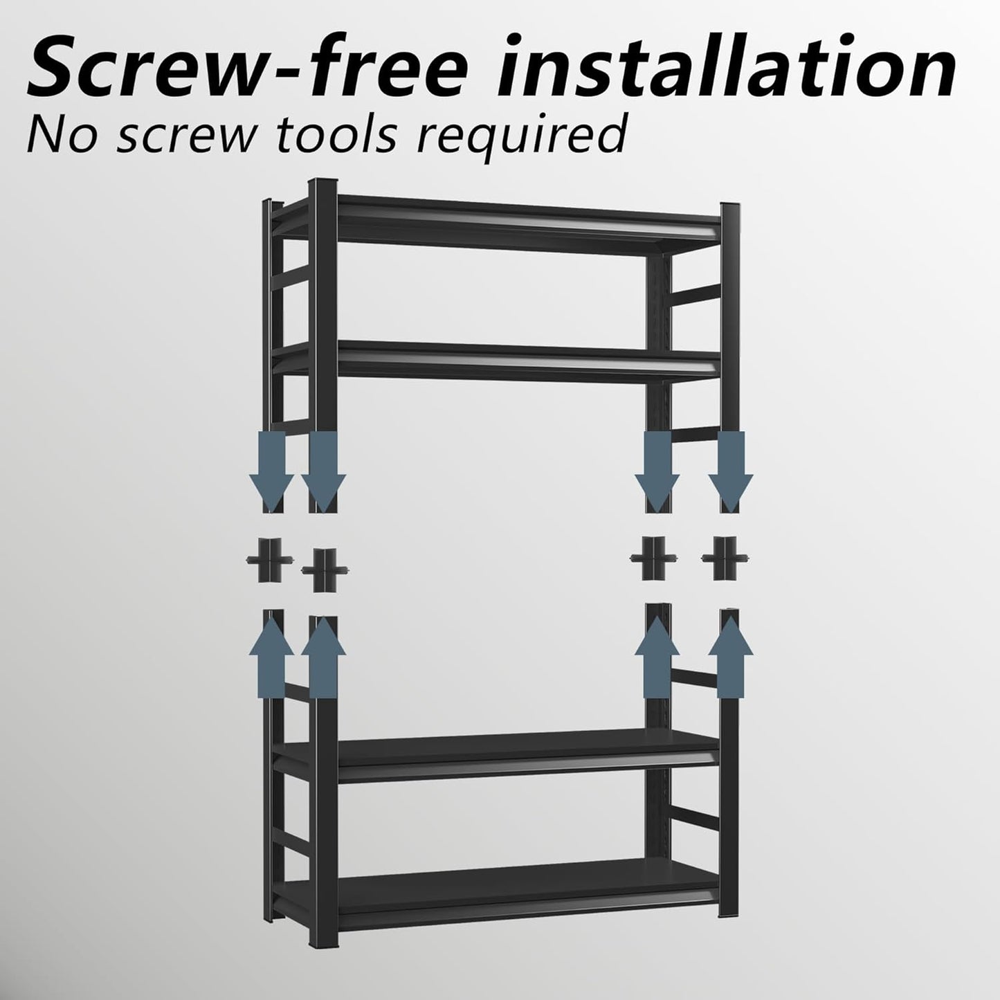 Metal Storage Rack Tier Height Free Adjustable Garage Tool Rack Load Capacity 3000lbs Industrial Storage Rack,Black,Garage,Kitchen,Bedroom,Garden (5-Tier63.0" H*39.4" W*17.7" D)