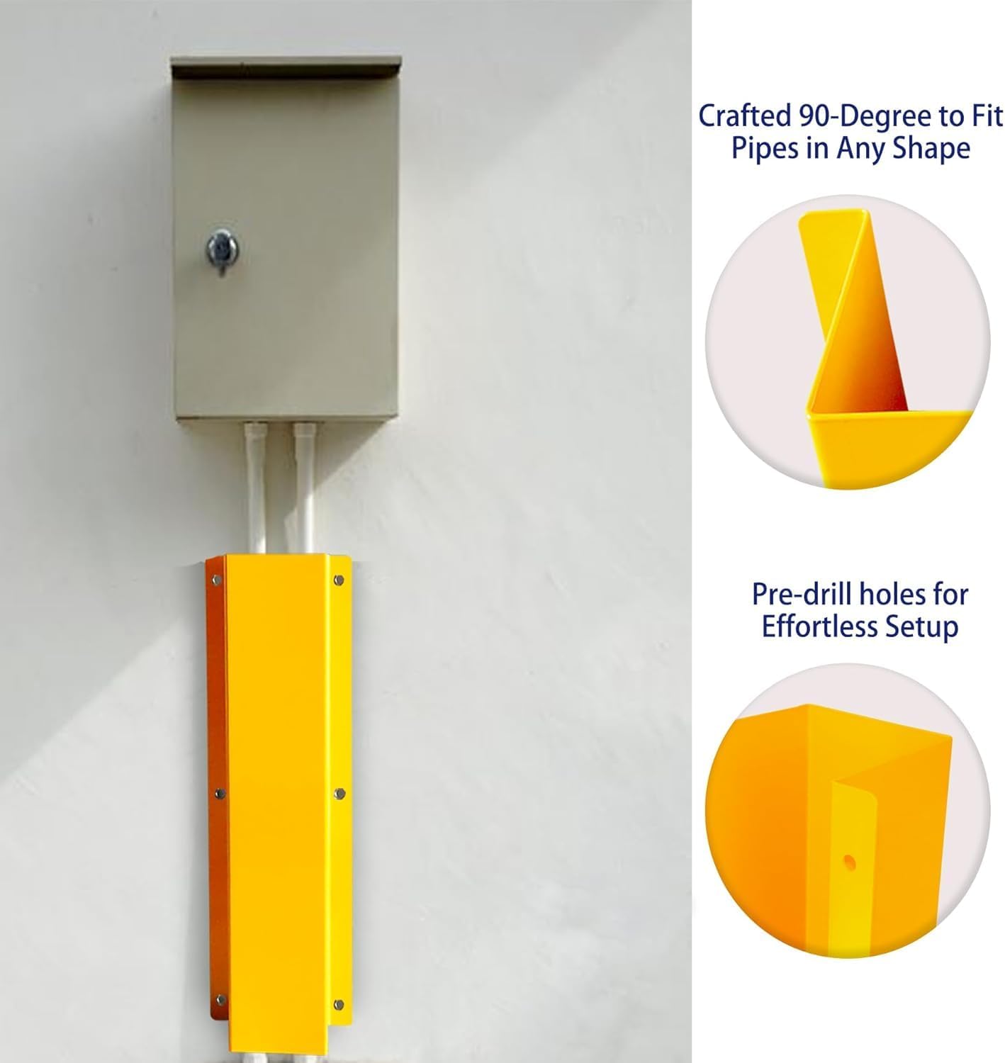 Pipe and Downspout Protector, Carbon Steel Guard Device, 39" H x 9" W x 6" D ，Yellow