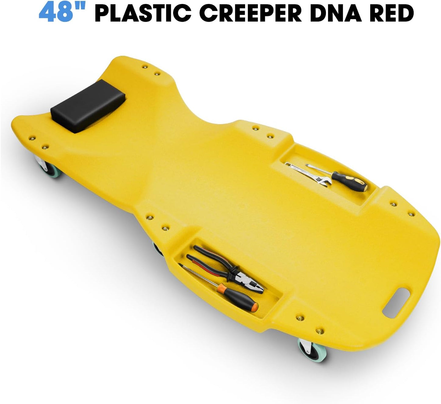 DNA MOTORING 48 Inches Heavy-Duty Low-Profile Roller Automotive Creeper with Padded Headrest, Yellow, TOOLS-00239-YL