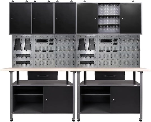 Garage Tool Storage Cabinet Workbench with Wood Top, for Factories Auto Repair Shops