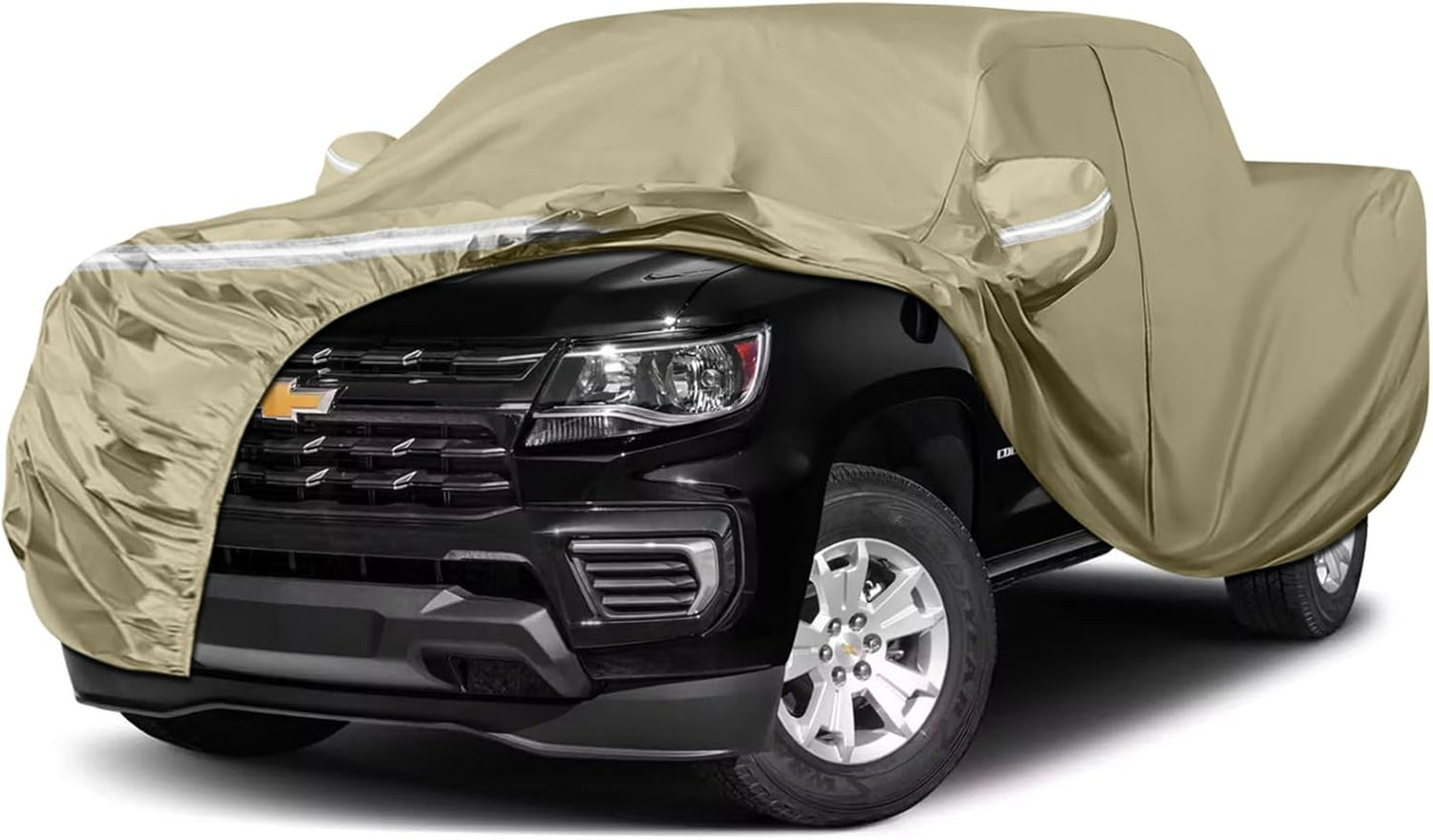 Waterproof Truck Covers Replace for 2005-2025 Toyota Tacoma Double Cab 5ft, Multilayer Heavy Duty with Cotton Liner All Weather Car Cover with Zipper Door, Windproof Bands for Snow Rain Protection