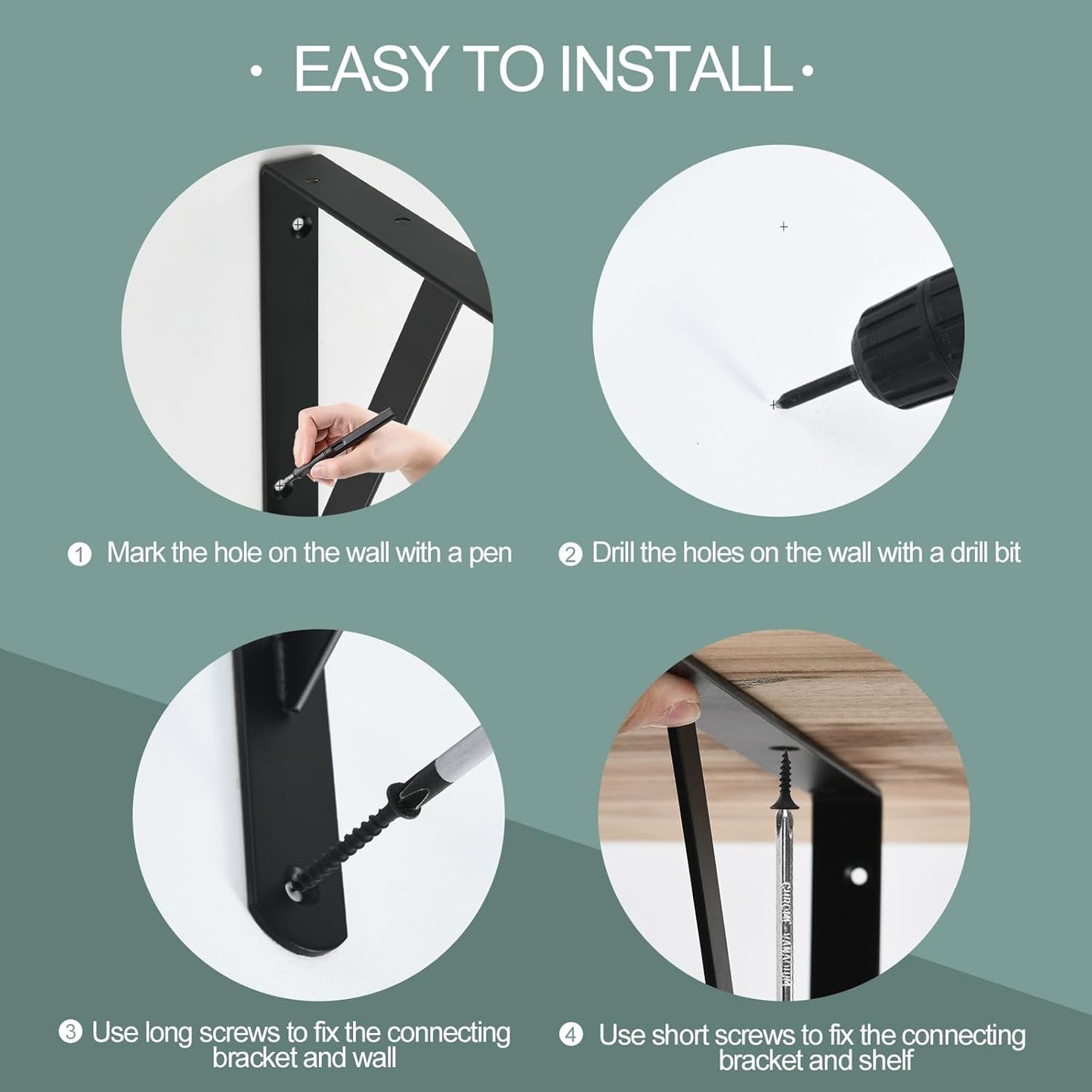 16 Pack L8 x H 6" Black Heavy Duty Shelf Brackets with Screws Metal Shelf Brackets Shelf Support Angle Brackets for Shelves L Brackets Heavy Duty Floating Shelf