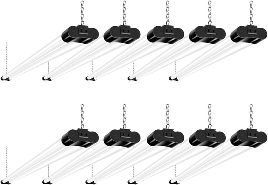 hykolity 10 Pack 4FT Linkable LED Shop Light for Garage, 6500lm, 4FT 60W Utility Light Fixture, 5000K Daylight LED Workbench Light with Plug, Hanging or Surface Mount, Black - ETL