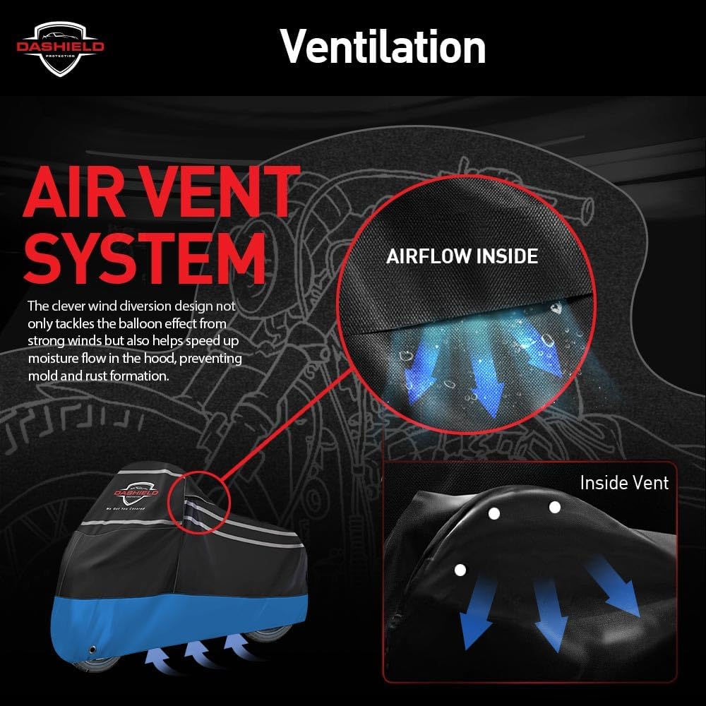 Ultimum Series Motorcycle Cover Waterproof All Weather Protection Universal Heavy Duty Night Reflector with Lock-Holes Compatible with Suzuki Harley Davidson Kawasaki Yamaha Honda Blue XXL
