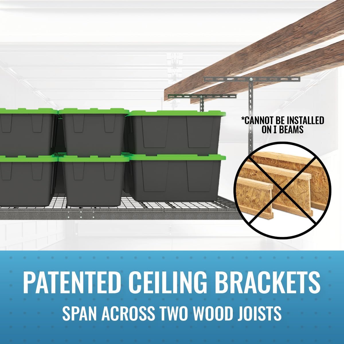 MonsterRax Overhead Garage Storage Rack - 4 x 8 Ceiling Racks for Garage Shelving, Organization, Adjustable Hanging Storage, Grey, 12"- 21" Height Adjustment