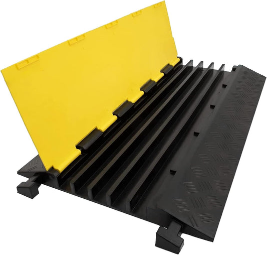 CXRCY Cable Ramp 1 Pack of 5 Channel PVC Rubber Cable Protector,18000lbs Capacity Heavy Duty Speed Bumps Hose Cord Channel Protector Ramps for Wire/Hose/Pipe Hider Driveway Outdoor