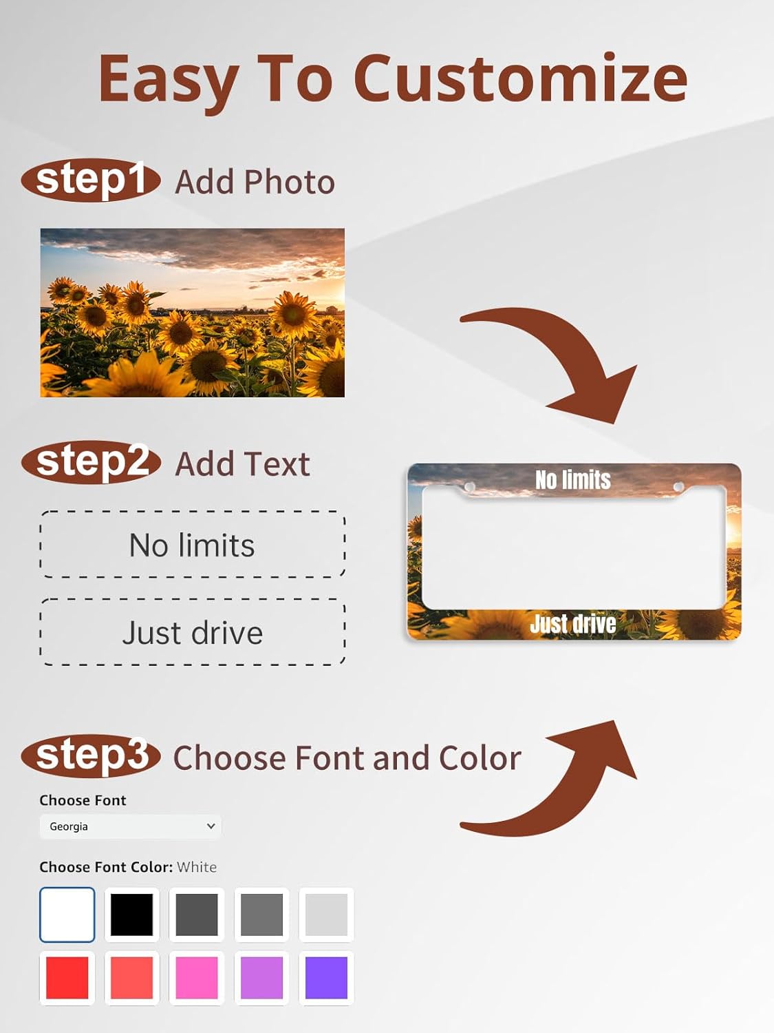 Custom License Plate Frame – Personalized License Plate Holder with Photo & Text – Rust-Proof Aluminum Car Tag Cover for Front/Rear, Car Accessory for Men & Women, Includes Screws, 12"x6" (2 Holes)