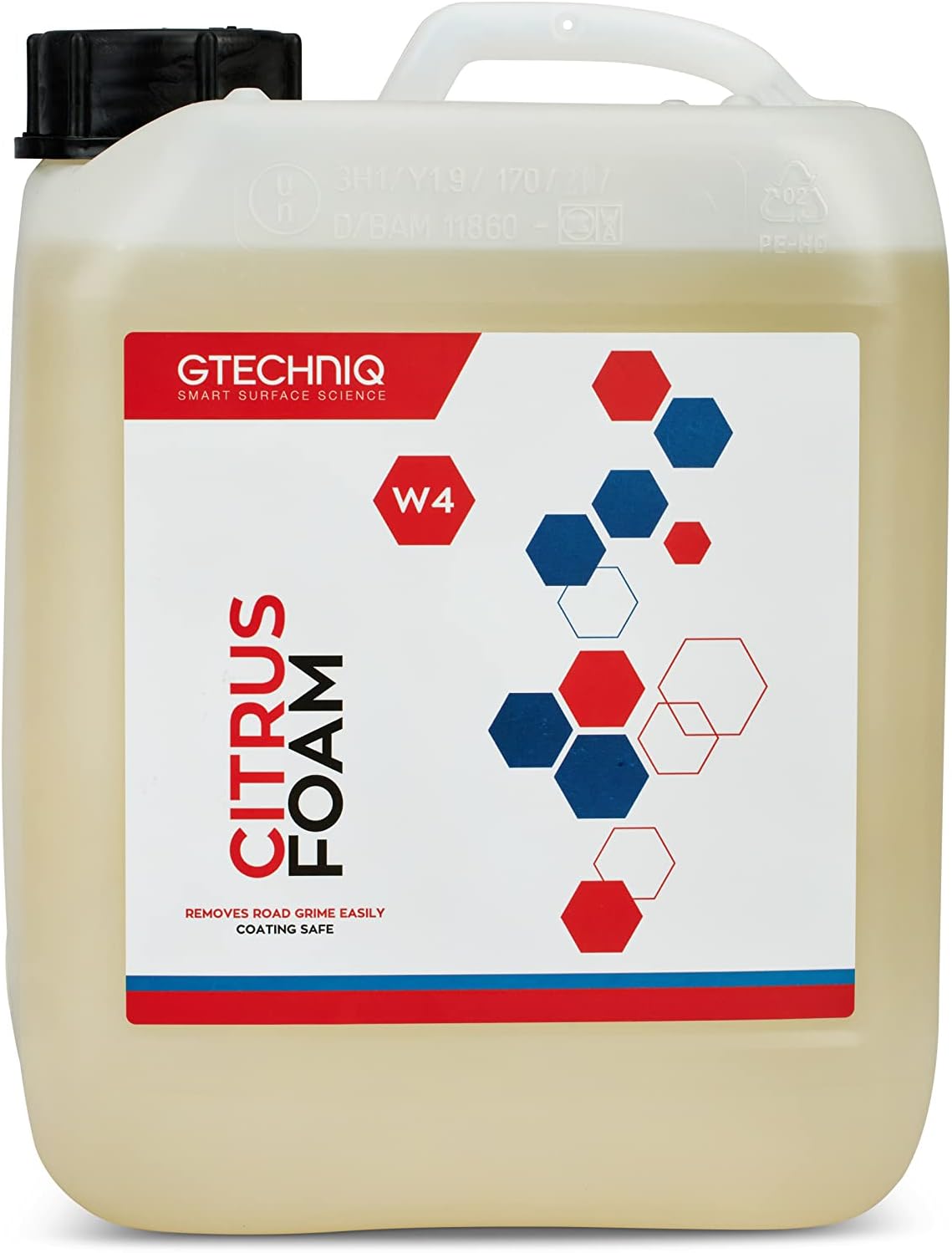 Gtechniq - W4 Citrus Foam - High Content Foaming Agent, Removes Dirt and Road Grime, Non-Caustic Formula, Maximum Gloss Retention Snow Foam (5 Liter)