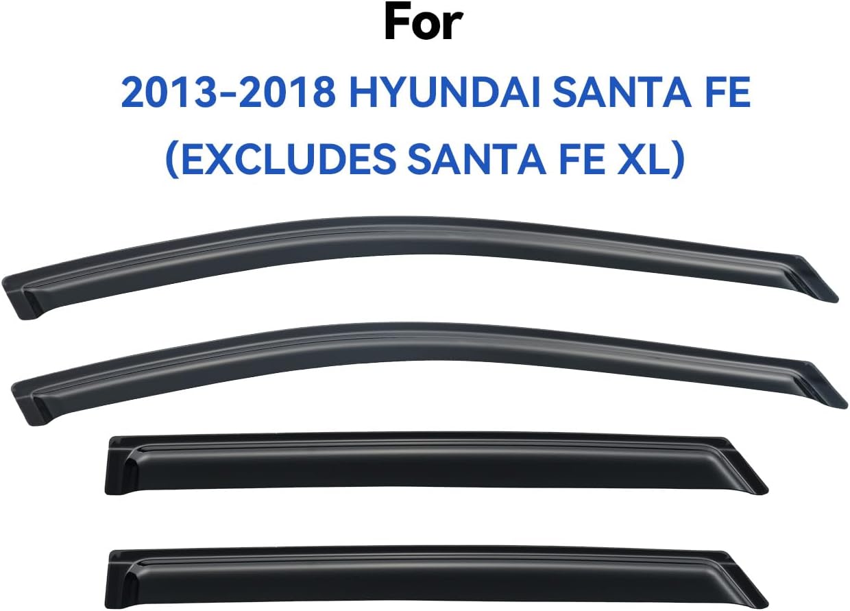 Window Visors Rain Guards Shield for 2013-2018 Hyundai Santa Fe, Out-Channel Window Vent Wind Deflectors Visors Shades for 13-18 Santa Fe (EXCLUDES Santa FE XL)