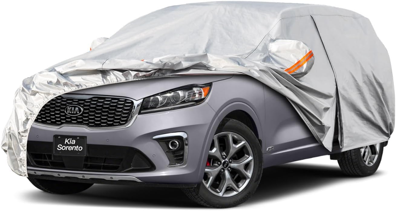 Kayme 6 Layers SUV Car Cover Custom Fit for Kia Sorento (2012-2025) Waterproof All Weather for Automobiles, Outdoor Full Cover Rain Sun UV Protection.Silver