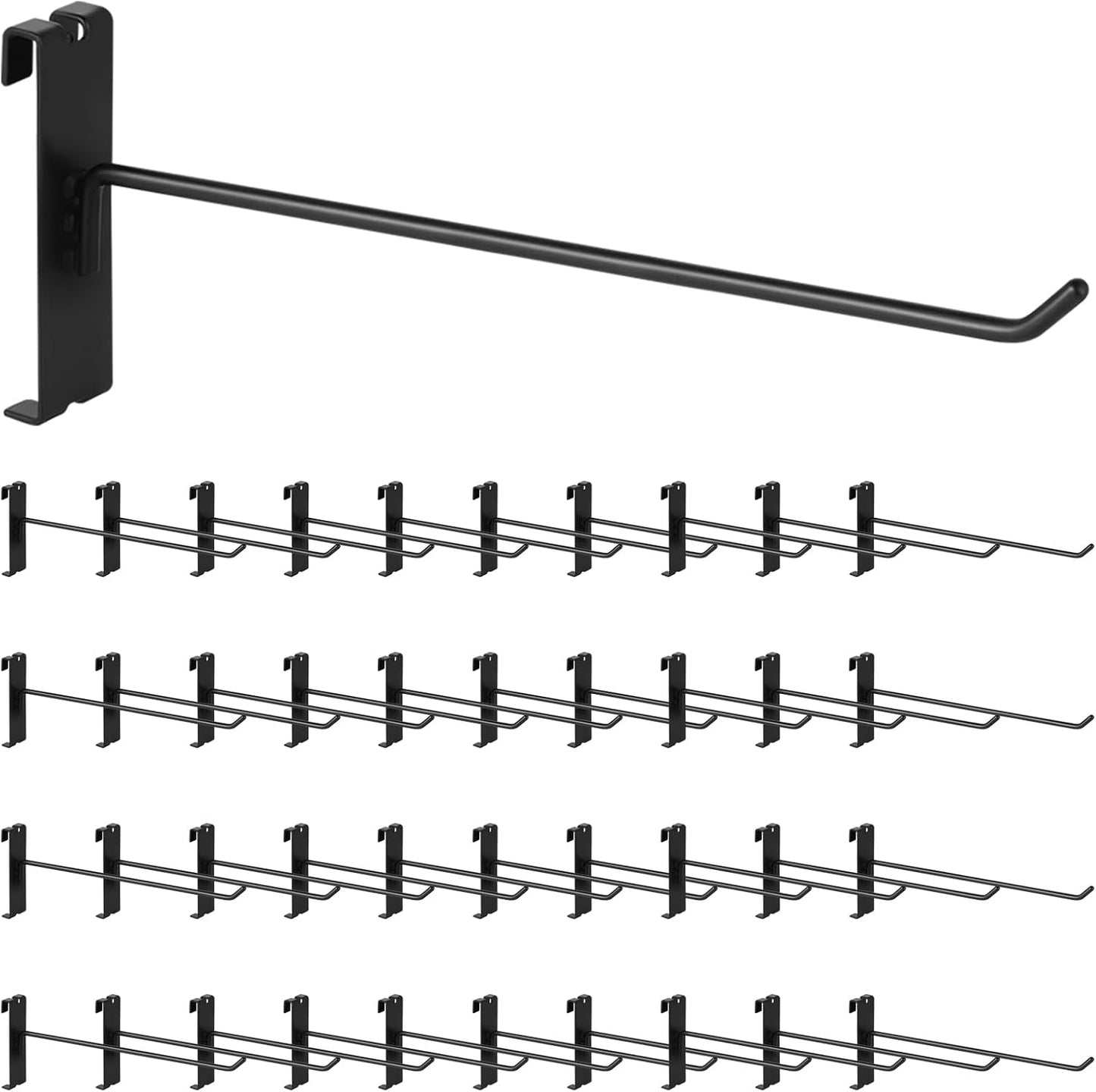 40Pcs 10" Gridwall Display Hooks Assortment Set, Black Metal Grid Wall Panel Hanging Display Hook for Garage Shop Retail Storage, Wire Diameter 5mm/ 0.2”