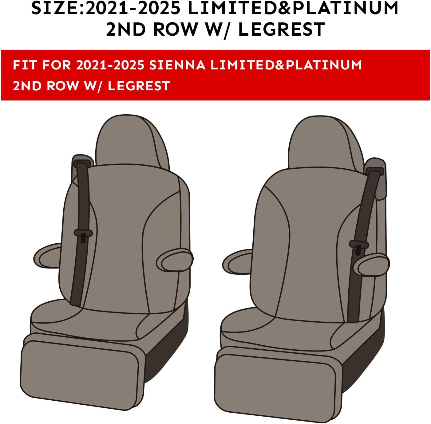 EKR Sienna Seat Covers for 2021-2025 Toyota Sienna Limited,Platinum,2nd Row Captain Chairs with Legrest 7 Seats,Automotive Seat Covers,Car Seat Cover Full Set,Leather(Black)