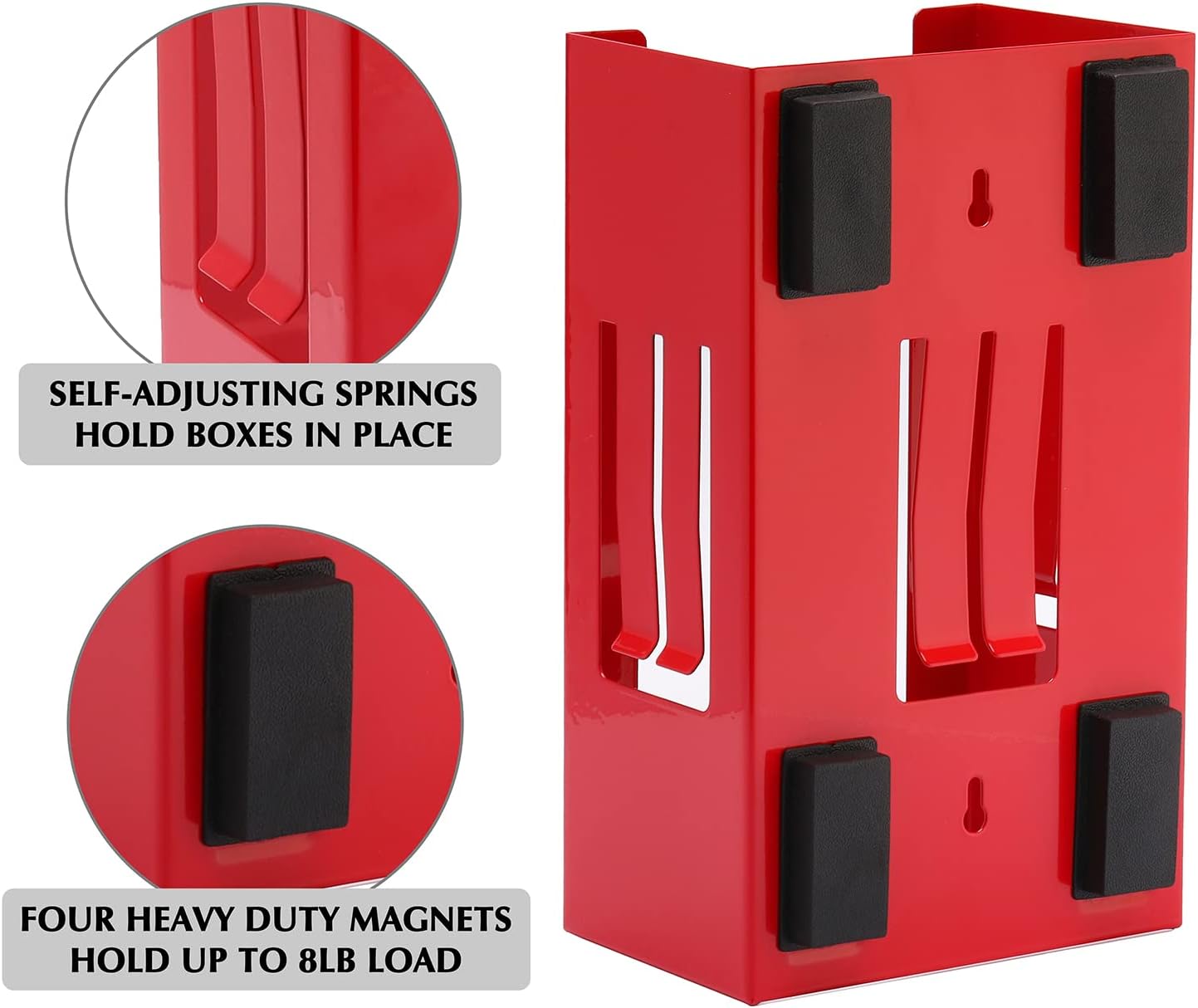 EMENTOL 2PCS Magnetic Glove/Tissue Dispenser Holder Set, Red and Black Glove Dispenser Wall Mount, Mount Onto Tool Box or in Workshops