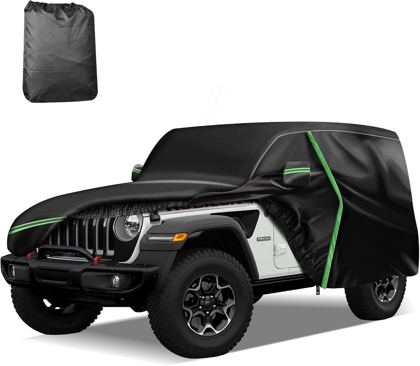 for 1987-2006 Jeep Wrangler 2 Doors 420D Cover Outdoor Waterproof UV Protection, for JK, JL, CJ, YJ, TJ, Full SUV Car Cover with Cotton Layer, 2 Zipper Door, Reflective Strip, Storage Bag