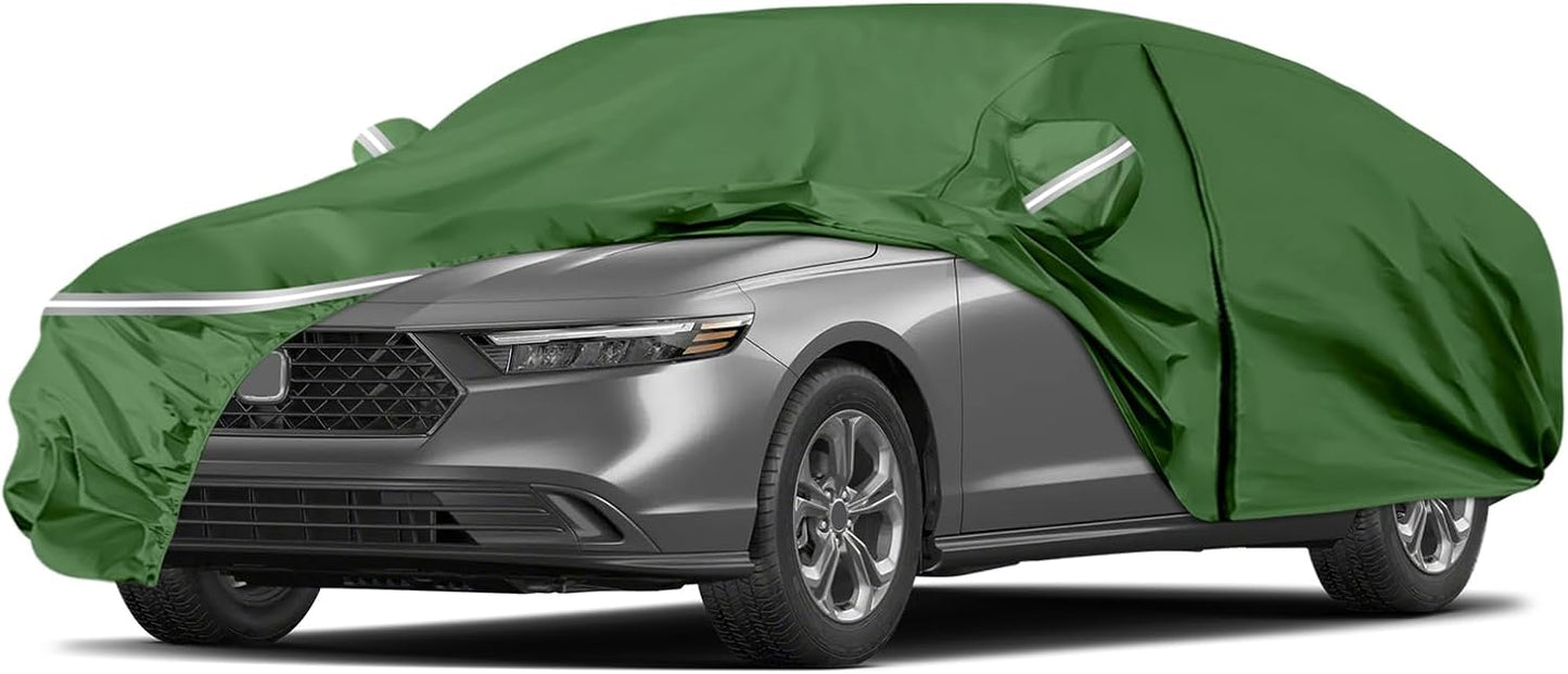 BOSSTONE Car Cover Custom Fit for Honda Accord 2007-2025, for Toyota Camry 1996-2025, Waterproof All Weather for Automobiles Full Exterior Cover Rain Sun Snow Protector with Door Zipper (Green)