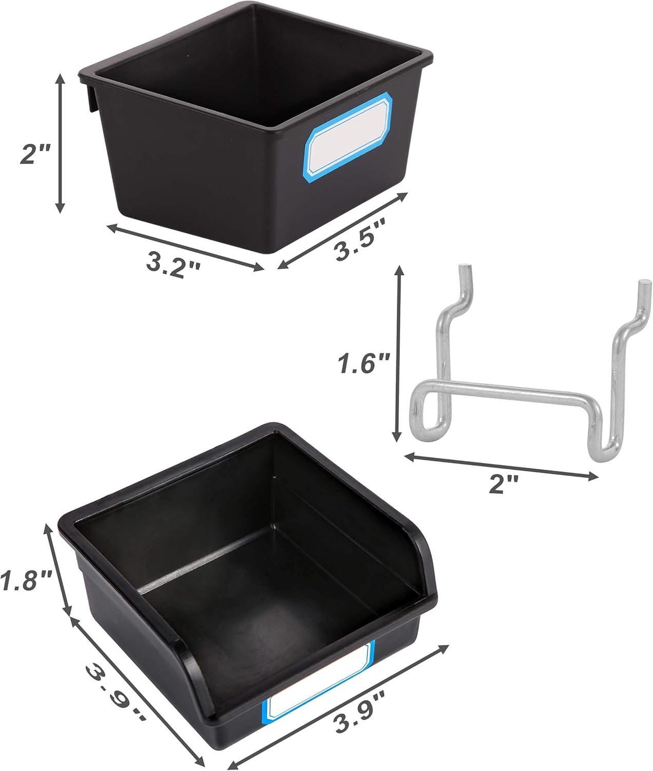 FRIMOONY Pegboard Bins with Hooks and Labels, for Organizing Accessories, 6 Pack Type A and 6 Pack Type B, Black