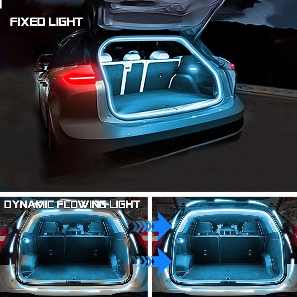 Upgrade Dynamic Flowing Car LED Trunk Light Strip, 79Inch Universal Flexible Cutting Silicone Waterproof Neon Lights Strip, 12V Interior Ambient Lighting for Cars SUVs(Ice Blue)