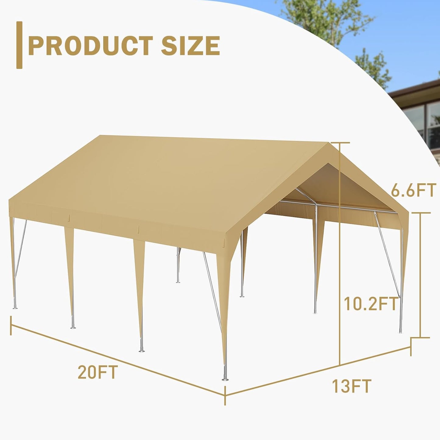 13x20ft Heavy Duty Carport Outdoor Car Canopy UV Resistant Waterproof Party Tent All-Season Portable Garage Gazebo Shelter for Car, Storage Shed (Earthy Yellow)