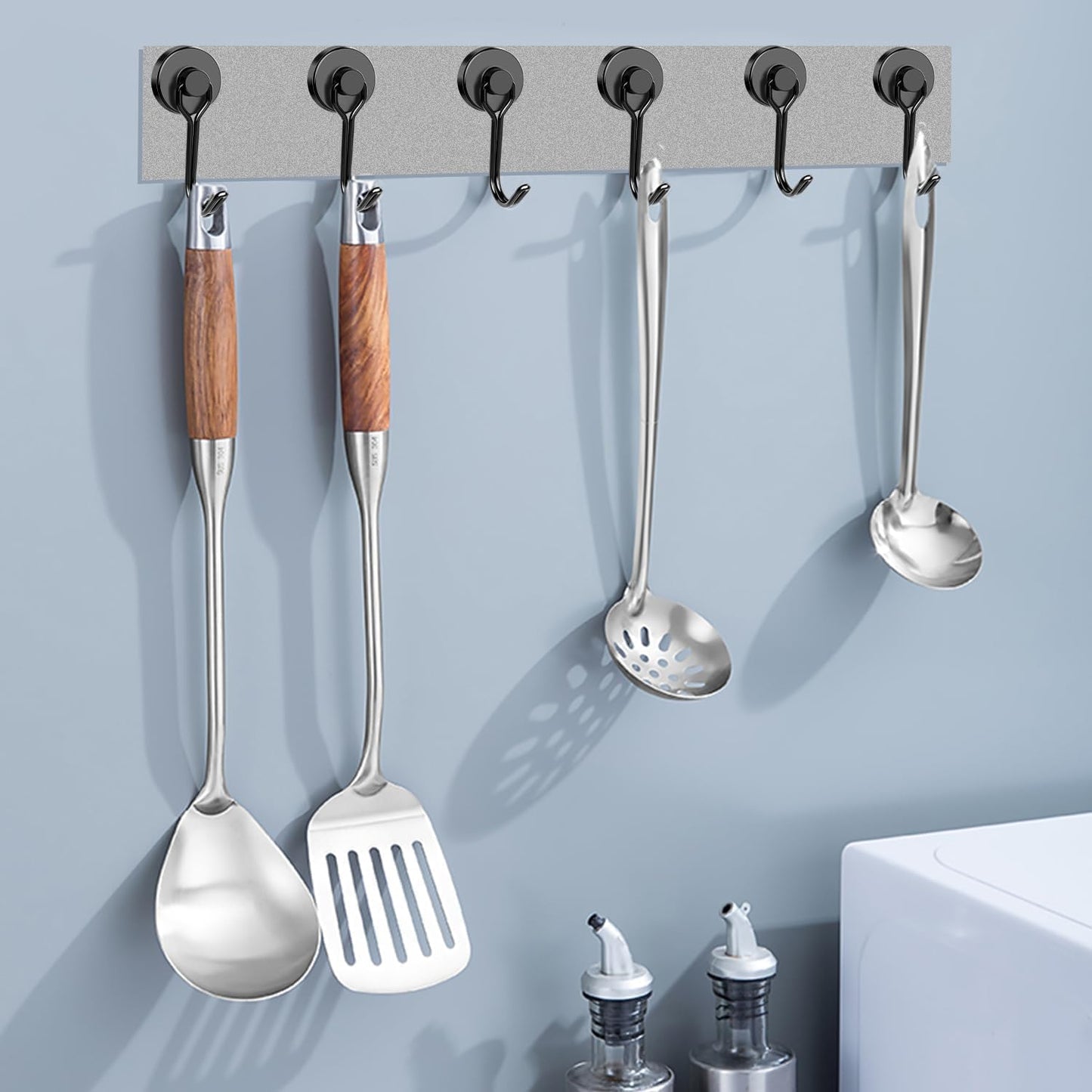 DIYMAG Black Magnetic Hooks, 80LBS Strong Magnetics Heavy Duty, Magnet Hook with Metal Hanger for Hanging Refrigerator Home Kitchen Office, 16Pack