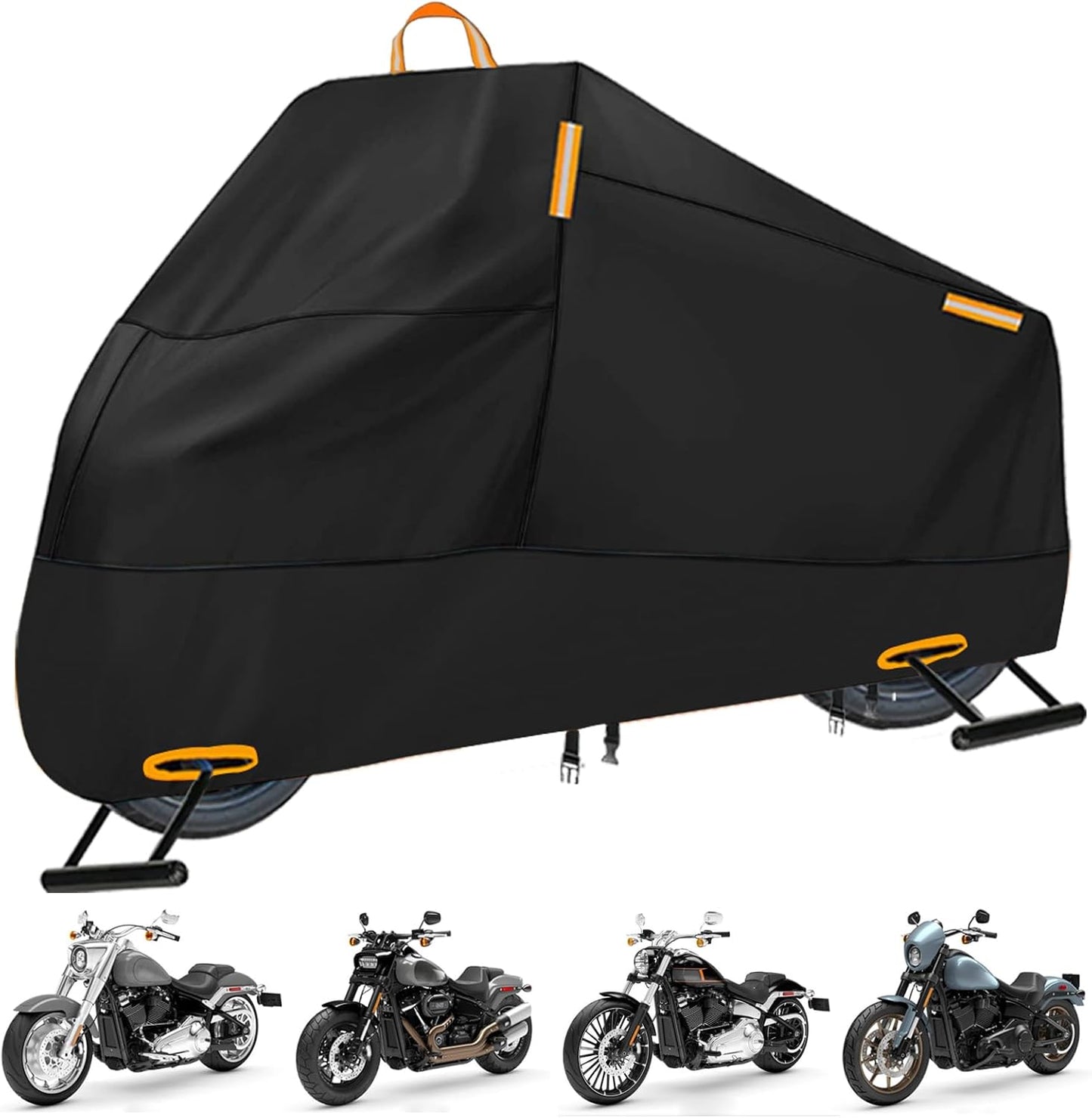 Motorcycle Cover Waterproof Outdoor, 300D Heavy Duty Motorcycle Cover for Harley Davidson Sportster 1200 883 Fat Boy 114 Street Bob, All Seasons Protection Scooter Cover Fits up to 96" - Black