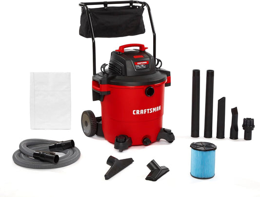 CRAFTSMAN CMXEVBE17656 20 Gallon 6.5 Peak HP Wet Dry Vac with Cart, Heavy-Duty Shop Vacuum Wet and Dry with Fine Dust Filter, Dust Bag, Hose and Attachments for Shop, Garage, Jobsite Cleaning