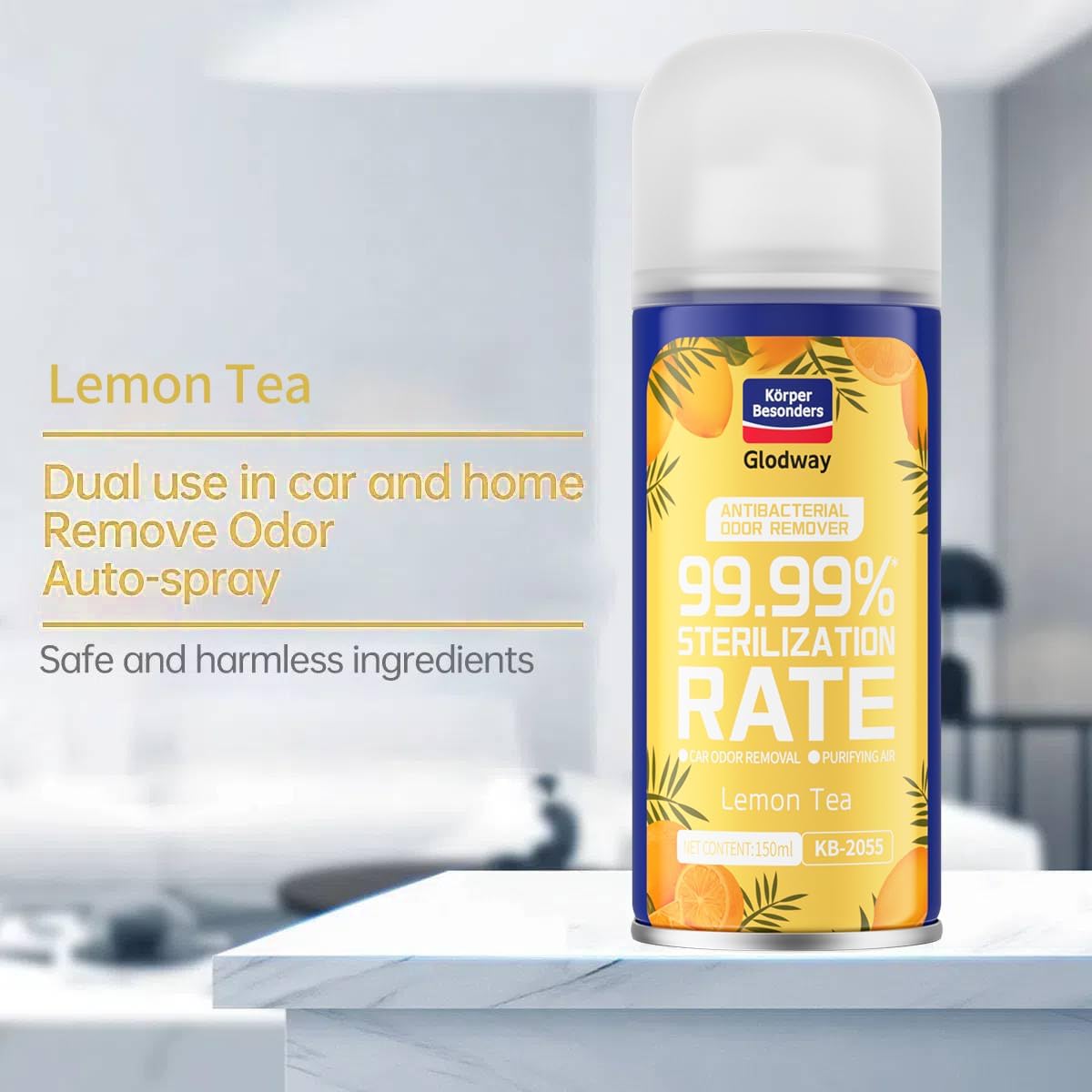 Glodway Whole Car Air Refresher Spray,Odor Eliminator Eliminates Strong Vehicle Odors,Lemon Scent-6 Ounce Spray Bottle (Plack of 3)