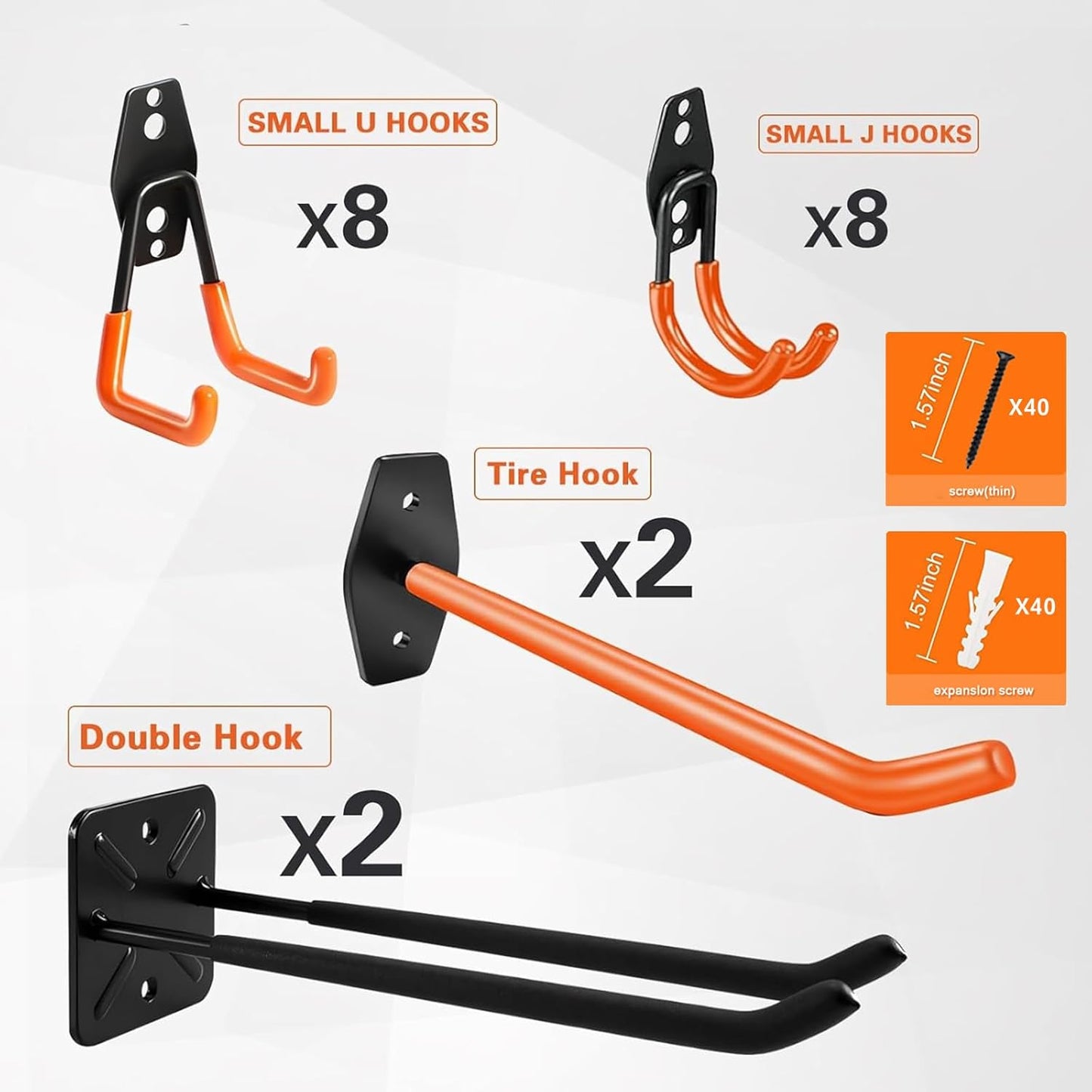 20 Pack Garage Storage Hooks Heavy Duty, Steel Bike Hook for Garage Organization, Utility Wall Mount Hooks with Anti-Slip Coating for Hanging Ladder, Ropes, Bike, Outdoor, Garden and Power Tool