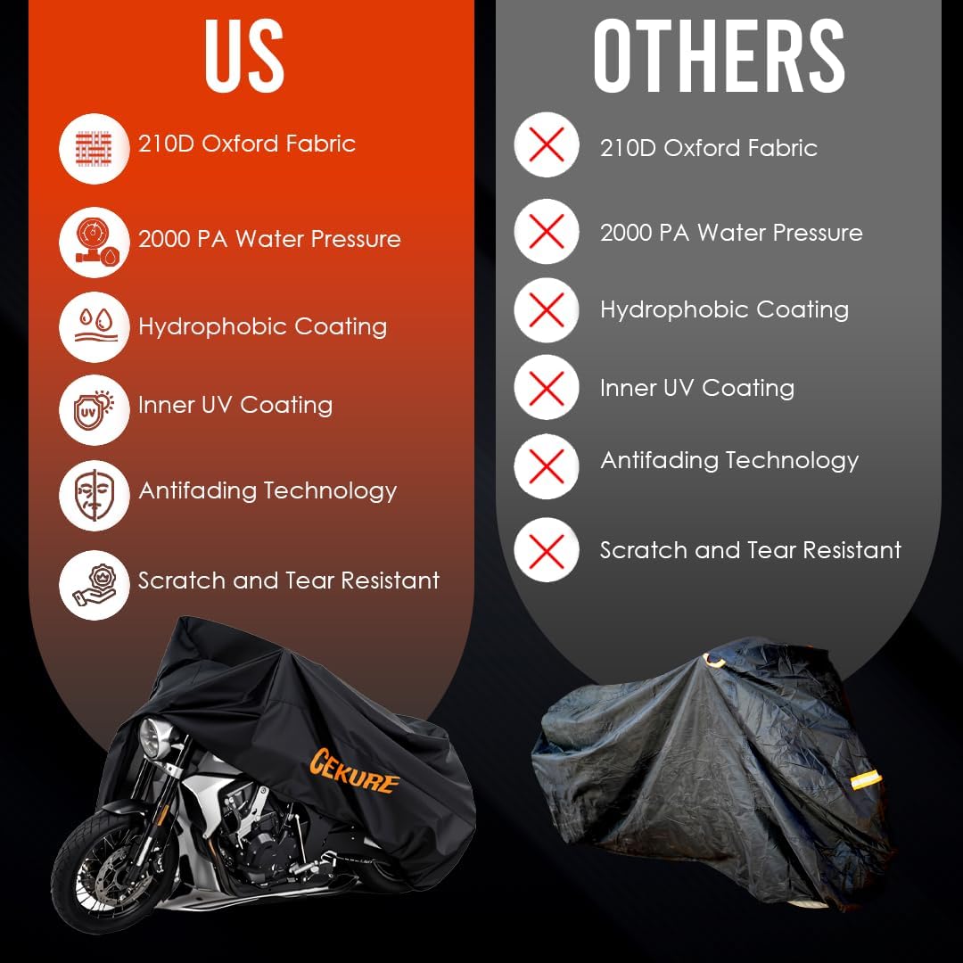 Your Ride! Heavy Duty Motorcycle Cover Waterproof Outdoor 210 Oxford Fabric with Heat Sealed Seams Ultra Waterproof Fits up to 96" All Weather Scooter Cover for Sport Bike with Carry Bag