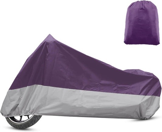 X AUTOHAUX Motorcycle Cover for Harley Davidson for Honda for Suzuki All Season Waterproof Outdoor Protection Motorbike Cover Fits Up to 116.14'' Motorcycles Cover XXXL Purple Silver Tone