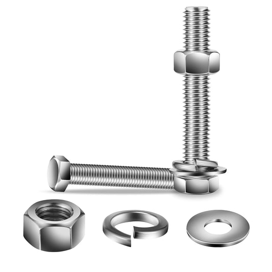 1/2-13 x 5" Hex Head Screw Bolt, Nuts, Flat & Lock Washers, 20Pcs 18-8 (304) Stainless Steel, Fully Threaded, by SG TZH