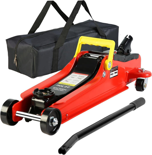 2 Ton Low Profile Floor Jack, Heavy Duty With Single Piston Quick Lift Pump, Steel Car Jack Adjustable Height 3.3"-15.2", Hydraulic Trolley 4000 LBS Capacity, Red