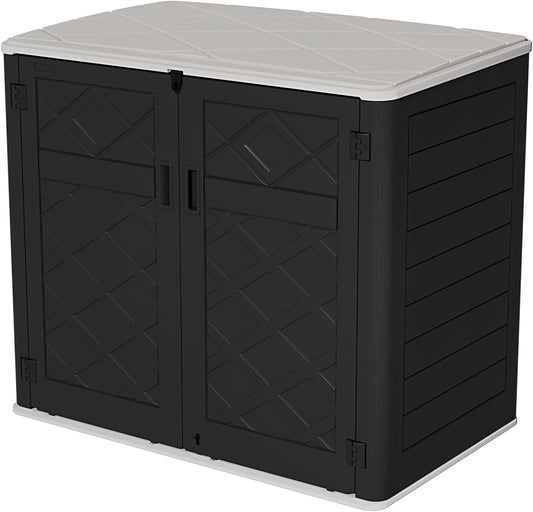 HOMSPARK Storage Shed Weather Resistance, Multi-Purpose Outdoor Storage Cabinet for Backyards and Patios, Horizontal Storage Shed for Lawnmower, Patio Accessories (Black & White, X Large - 48 cu.ft)