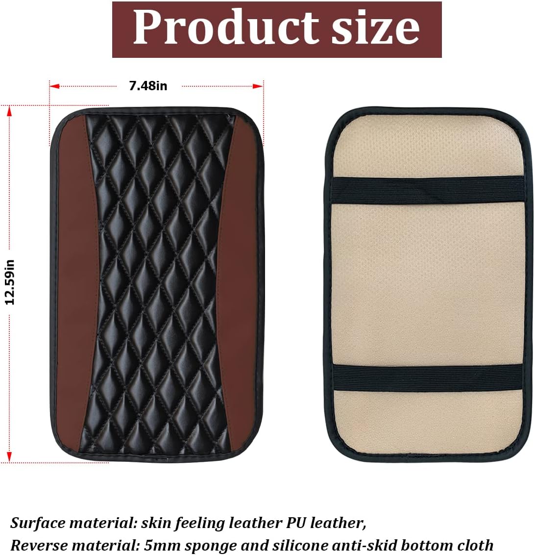Car Center Console Cushion Pad, Universal Leather Waterproof Armrest Seat Box Cover Protector,Comfortable Car Decor Accessories Fit for Most Cars, Vehicles, SUVs (Brown)