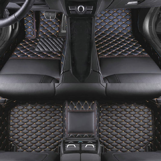 Customized Personalized car Floor mats, All-Weather Luxury car Floor mats, Waterproof and Anti Slip Leather car Floor mat Lining, 95% Customized car, Truck, and SUV Floor mats (Black Gold)