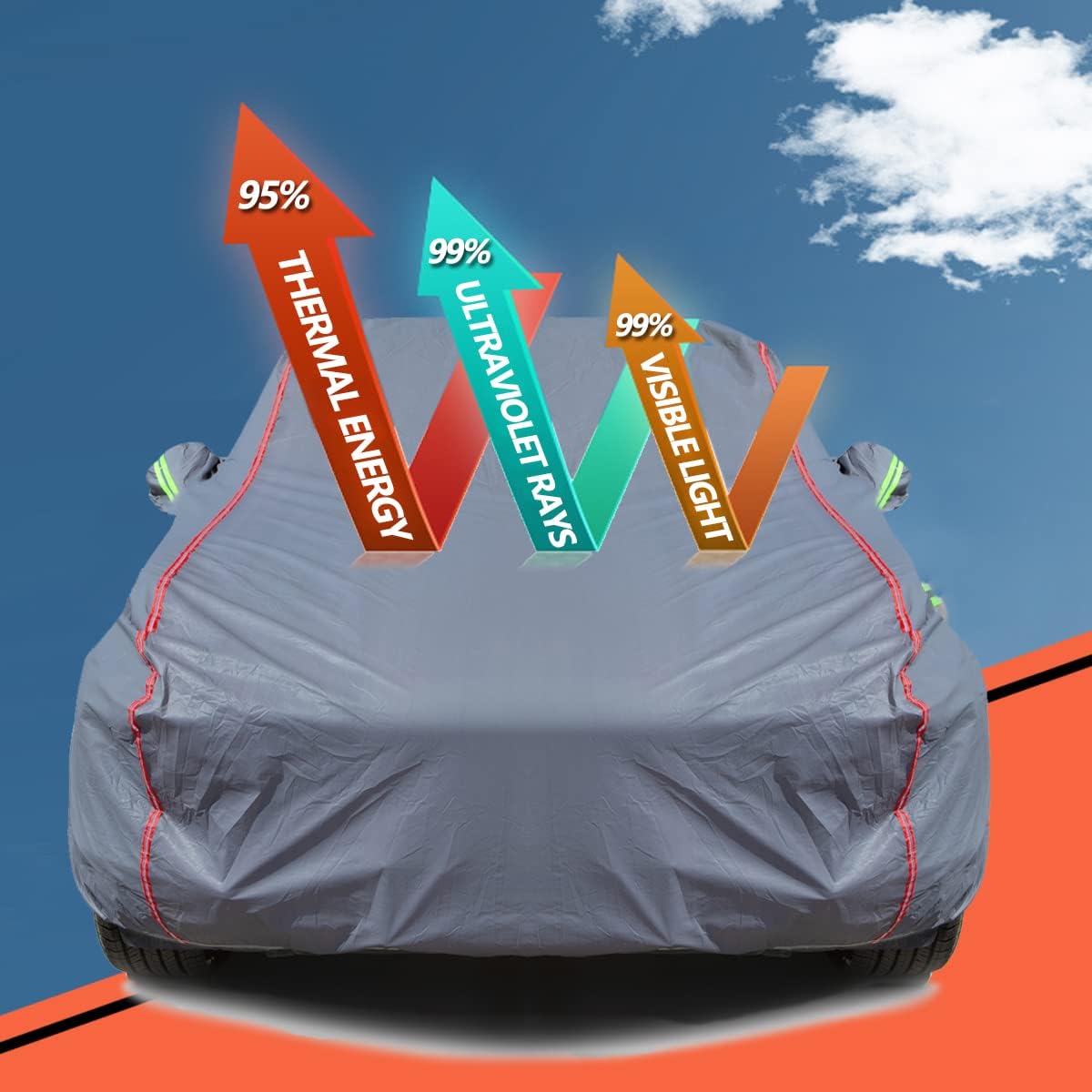 AUQDD 6-Layers PEVA New Material Sedan SUV Full Padded Car Cover Waterproof All Weather Weatherproof UV Sun Protection Snow Dust Storm Resistant Outdoor Exterior Custom Form-Fit Straps 178"-189" Grey