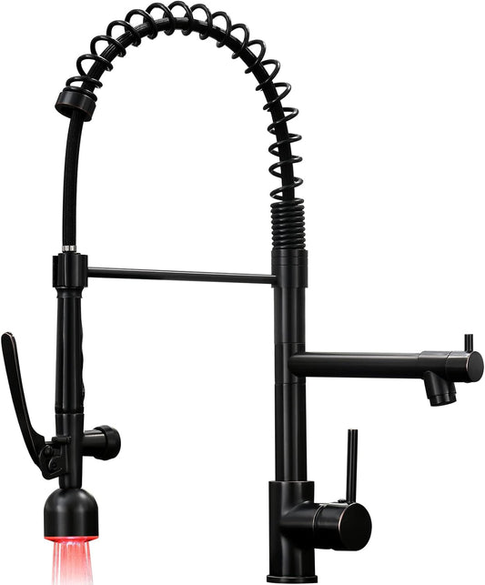 Fapully Commercial Single Handle Pull Down Sprayer Oil Rubbed Bronze Kitchen Faucet, Kitchen Sink Faucet with LED Light