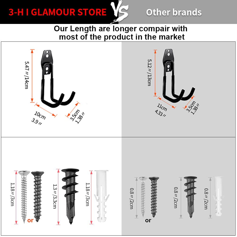 3-H Heavy Duty Garage Hooks [10 Pack] - 3-Round Welding Tech Holds 22lbs More - Thickened Steel Wall Mount for Ladders, Tools & Storage - Rustproof Utility Hardware