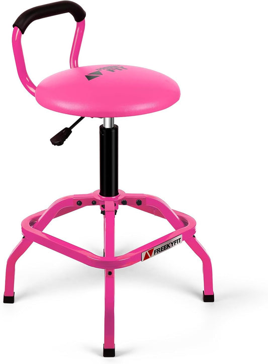 Garage Stool, Adjustable Height Swivel Work Mechanic Shop Stool with Backrest, Pneumatic Shop Chair for Home, Workshop, 300 LBS Capacity, 360° Rotation, Heavy Duty, Pink