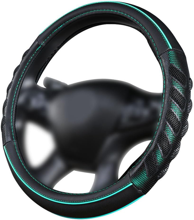 Flying Banner car Steering Wheel Cover Faux Leather Massage Universal fit 3D Honeycomb Hole Anti-Slip Sporty 15 Inches (Mint Green Black)