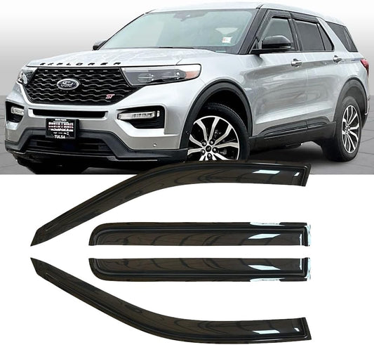 94332 Side Window Visor Wind Vent Deflector fit for 2020-2025 Ford Explorer,4pcs Outside Mount Style Dark Smoke Nice Sun Rain Guards Set
