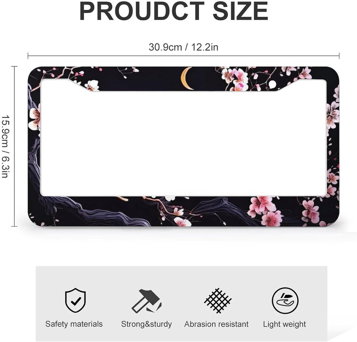 Flowers Plum Blossom Moon License Plate Frames - 2 Pcs Set 2 Holes Metal Aluminum Auto Car Accessories Decoration License Plate Frame 12.2 x 6.3 inch for Women Men Gift