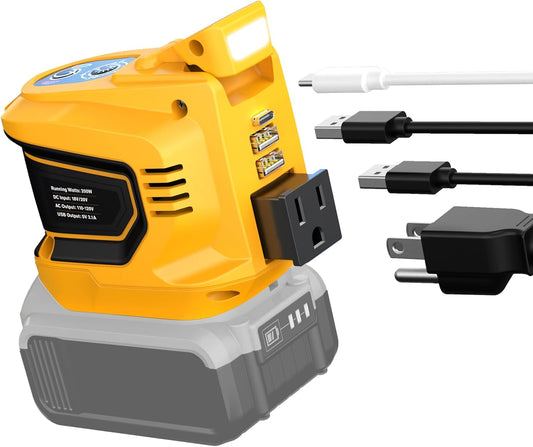 200W Portable Power Inverter for DeWALT 20V,Ecarke Outdoor Generato Battery Converter with 2 USB&LED&AC Battery Powered Outlet,Convert DC 18V/20V to AC 110V-120V Portable Power Station(Tool Only)
