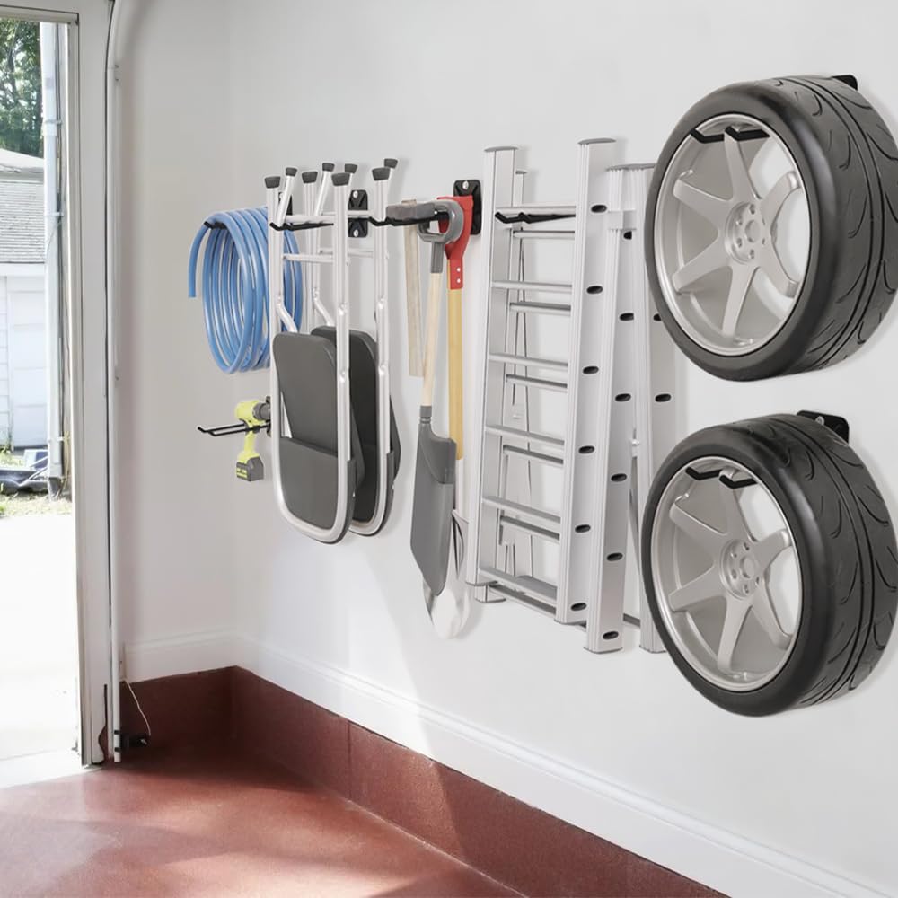 4PCS Garage Hooks Heavy Duty, Garage Hanger Storage Tool Organizer Rack, Wall Mount Utility Hooks to Hang Chairs, Ladders, Tires, Shovels, Strollers and More