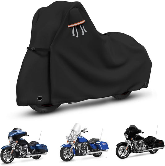 STARTWO Motorcycle Covers with Side Box Waterproof Outdoor for Harley Davidson Touring Models Road King,Road Glide,CVO Street Glide,Low Rider-ST,Electra Glide, and Most Motorcycles 108"x43"x55" Black