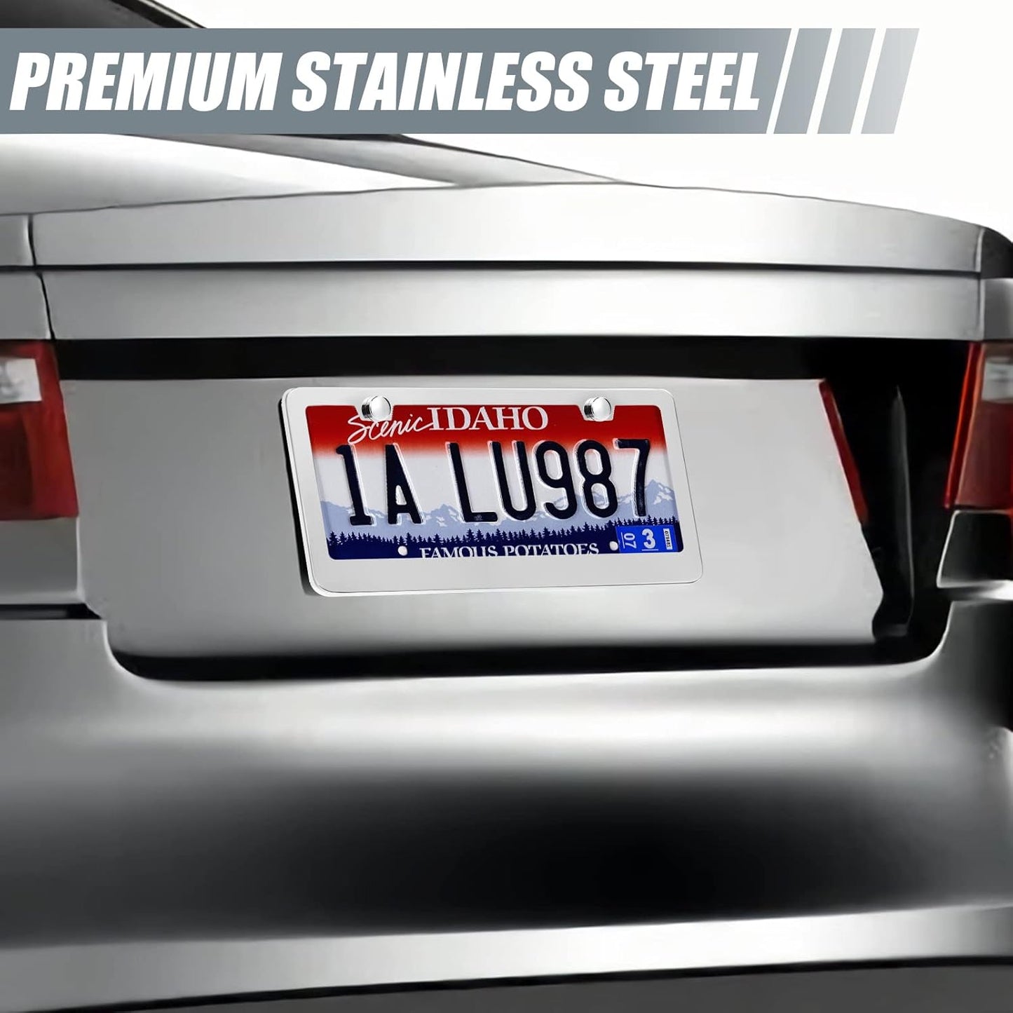 2 Pack License Plate Frames, Stainless Steel Car License Plate Cover Car Accessories with Screw Caps (Silver)