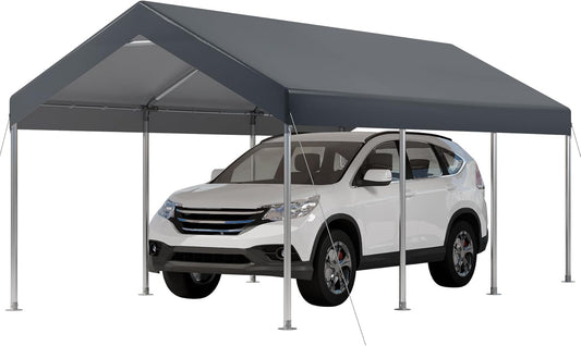 10X20 Ft Heavy Duty Carport Canopy, Portable Garage, Car Tents, Easy to Assemble, Reinforced Structure, with Hanging Edge, Applicable to Car, Bike, Boat, Party (Gray)