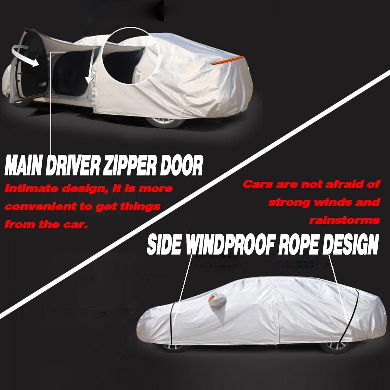 TUCAREST 6 Layers Full Car Cover for Sedan/Wagon/Coupe/Hatchback - Waterproof, Insulated, Anti-UV, Snow-Proof, Anti-Wind, All-Weather, Thickened Protection, up to 198 in