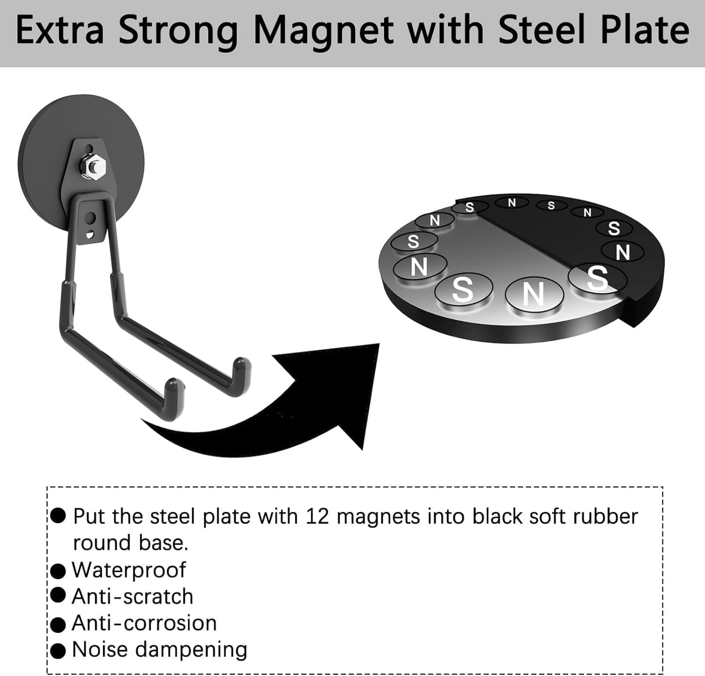 Large Strong Magnetic Hooks,Heavy Duty Magnet Hook, Black Magnetic Garage Hook for Metal Cabinet Pegboard Garage Warehouse Shelve,Heavy Duty Storage Magnetic Utility Hooks (2 Pack)